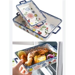 Ceramic Baking Dish Rectangular Bakeware Set Baking Pan, 2-Piece Stoneware